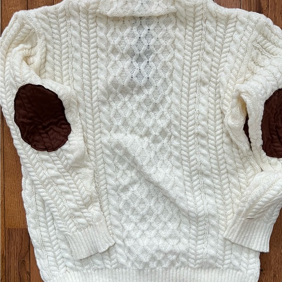 Men’s Sweater, New Size Medium, White with Brown Coller and Elbow Pads - Picture 6 of 8